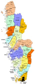 Karta över Båhuslän (Bohuslän) med socknar, skeppredor (härader) och städer
